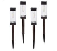 AKTIVE Set 4 balizas solares LED 6 lúmenes, Iluminación exterior para jardín y caminos, Luz cálida, Con estaca, Carga solar, Botón ON/OFF, IP44, Autonomía 8h, Instalación sin cables (61575)