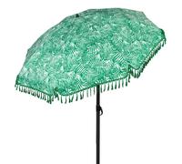 Aktive - Sombrilla de playa 180 cm con flecos, poliéster UV30, mástil de acero inclinable 22/25 mm, 8 varillas, funda con asa, estampado helechos