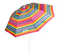 Aktive - Sombrilla de playa, antiviento, diseño de rayas multicolor, 8 varillas de fibra de vidrio, protección UV50, revestimiento plateado, mástil de metal, sistema de inclinación, ventilación