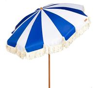 Aktive Sombrilla de playa 62480 Ø200 cm azul y blanco – UV50, mástil acero efecto madera, con funda
