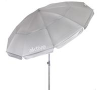 Aktive Sombrilla de playa 62487 – D220 cm UV50 Gris plateado, 10 varillas, mástil acero, funda