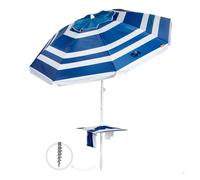 Aktive - Sombrilla de playa marinera, 210 cm, mesa central con posavasos y bolsillo, protección UV50, mástil acero inclinable y regulable en altura, tejido poliéster Oxford, 8 varillas fibra de
