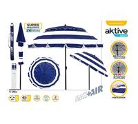 Aktive 62247, Sombrilla Playa Antiviento con protección UV50, Parasol playa Ø240 con altura regulable y mástil inclinable, Ultrarresistente al viento, Incluye bolsa para fácil transporte