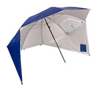 AKTIVE Sombrilla de playa Windproof Ø240 cm UV50 Azul, mástil acero, regulable, incluye funda