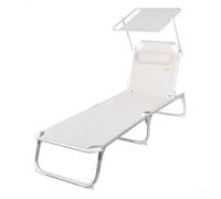 AKTIVE Hamaca Playa Plegable, Beige, 186x49x30 cm, 5 Posiciones, Topes antivuelco, Parasol, Cojín, Soporta 110 kg, Estructura Aluminio, Tumbona terraza Exterior, Hamacas jardín (62473)
