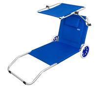 Aktive - Tumbona playa con ruedas, 62x117x62 cm, peso máx 110 kg, plegable, silla playa, con parasol, altura asiento 11 cm, color azul, acampada, exterior, jardín, terraza