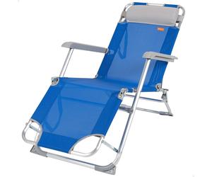 Aktive Tumbona plegable de playa multiposición azul con cojín
