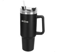 AKTIVE Vaso térmico acero inoxidable, 1,2L, Negro, Mide 15x10x27 cm, Tapón hermético antifugas, Incorpora pajita, Asa ergonómica, Libre BPA, Base antideslizante, Botellas termo (63153)
