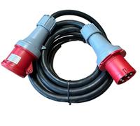 Akto able de conexión para corriente fuerte CEE 63A H07RN-F 5G10 | 10 m | Cable trifásico, enchufe y tapa, IP67, negro | apto para cajas de distribución de obra, generadores y equipos industriales