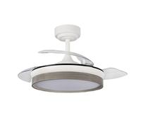 Akunadecor - Ventilador de techo modelo DOÑANA S blanco/gris motor DC 6 velocidades Tecnología Led 46W sistema CCT 4620Lm Control remoto con temporizador, luz regulable en color e intensidad, Memoria