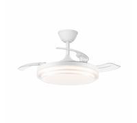 Akunadecor - Ventilador de techo modelo PAMPIN L blanco, Smart app, motor DC 6 velocidades Tecnología Led 60W sistema CCT 6300 Lúmenes, Control remoto temporizador, regulable en color e intensidad, Me