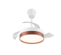Akunadecor - Ventilador de techo modelo SECUOYA blanco/madera motor DC 6 velocidades Tecnología Led 45W sistema CCT 4400 Lúmenes, Control remoto con temporizador, luz regulable en color e intensidad,