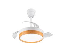 Akunadecor - Ventilador de techo modelo SECUOYA blanco/madera motor DC 6 velocidades Tecnología Led 45W sistema CCT 4400 Lúmenes, Control remoto con temporizador, luz regulable en color e intensidad,