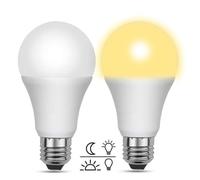 Akynite Bombilla Crepuscular LED Exterior E27 12W Luz Calida 3000K, 1200LM, CA 230V, Automatica Bombillas LED E27 con Sensor Crepuscular Equivalente a 100W, Farola Exterior para Jardin, pack de 2