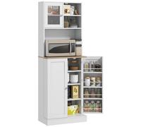 HOMCOM Alacena de Cocina Armario de Cocina Mueble Auxiliar de Cocina con 3 Puertas Estantes Ajustables y 8 Estantes en la Puerta para Comedor Salón 60x35x169 cm Blanco White 60x35x169cm