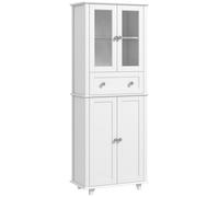 HOMCOM Alacena de Cocina Despensa Armario de Cocina con 2 Puertas de Vidrio Templado Cajón y Estantes Ajustables Aparador para Comedor 61x35x168,5 cm Blanco White 61x35x168.5cm