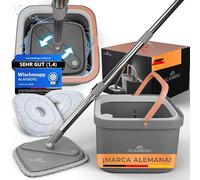 ALANBERG Fregona, Mopas De Limpieza Suelos, 2 Microfibras, Cubo, Gris