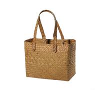 Alanmoship Cesta de mimbre tejida a mano con mango resistente, contenedor de almacenamiento de paja ecológico para jardín, patio, compras, diseño portátil ligero, naranja, 23 x 22 x 11 cm