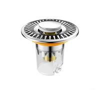 Alanmoship Tapón de drenaje para fregadero con cesta recogedora de pelo, válvula desplegable antiolor para lavabos y lavabos, núcleo de latón de acero inoxidable, 60 mm de diámetro, acabado plateado