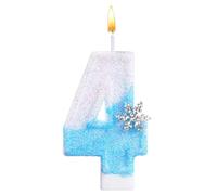 Alaoo Velas Cumpleaños Números 4,3D Copo de Nieve Azul y Blanco Velas,Vela de Número 4 de Pastel Decoración,para Aniversarios,Baby Shower de Cumpleaños,Azul
