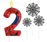Alaoo Velas de Araña Cumpleaños con Números 2,Vela Roja y Azul Vela Araña Numérica de Cumpleaños,Vela de Cumpleaños con Temática Araña, para Niños Niñas Pastel de Cumpleaños Suministros Fiestas