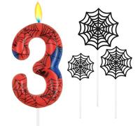 Alaoo Velas de Araña Cumpleaños con Números 3,Vela Roja y Azul Vela Araña Numérica de Cumpleaños,Vela de Cumpleaños con Temática Araña, para Niños Niñas Pastel de Cumpleaños Suministros Fiestas