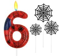 Alaoo Velas de Araña Cumpleaños con Números 6,Vela Roja y Azul Vela Araña Numérica de Cumpleaños,Vela de Cumpleaños con Temática Araña, para Niños Niñas Pastel de Cumpleaños Suministros Fiestas