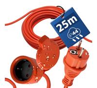 Alargador Eléctrico Exterior 25m IP44 3×1,5mm² 2000W Naranja - Cable de Extensión Impermeable con Enchufe Uni-Schuko y Toma Schuko Tipo F con Tapa - Alargador para Jardín, Cortacésped - Horoz Electric