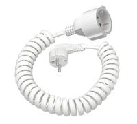 Alargador en espiral con protección de contacto, 3 m extensible (0,9-3 m), 230 V/16 A, cable en espiral de PVC para cocina, oficina, taller, color blanco