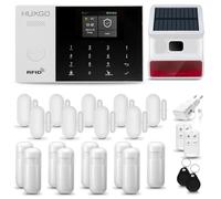 Alarma para casa con Sirena Solar Exterior WiFi + gsm 4G | Kit de Alarma inalámbrico con 9 sensores PIR de Movimiento y 9 sensores de Puerta/Ventana | App Tuya con Aviso al móvil | HUXGO® HXA005