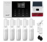 Alarma para casa con Sirena Solar Exterior WiFi + gsm | Kit de Alarma inalámbrico con 5 sensores PIR de Movimiento y 5 sensores de Puerta/Ventana | App Tuya con Aviso al móvil | HUXGO® HXA005
