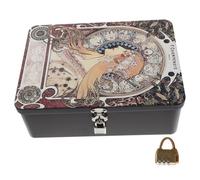 Alasum Caja de Almacenamiento de Hojalata Vintage Diseño Rectangular Ligero Cerradura y Llave y Gran Capacidad para Escritorio para Joyas y Dulces en Viajes