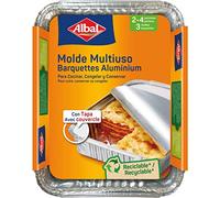 Albal Aluminio 22x17x3,5 Centímetros con Tapa | Desechables | Hornear, Congelar y Conservación de Alimentos | 2-4 Porciones | 3 Moldes, 3 unidad, 3