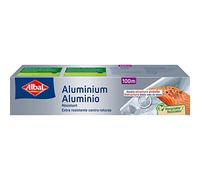 Albal Papel Aluminio 100 Metros, Extra Resistente, Sierra en Arco, Fácil de Cortar, Productos Frescos, Cocinar, Hornear y Asar, Flexible y Maleable, Envase Ergonómico