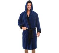 Albornoz de baño para hombre, bata de baño con capucha, bata de toalla suave gruesa y cálida, poncho de forro polar para invierno, bata de baño para ropa de dormir, azul, L