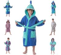 Albornoz Niños Infantil y Juvenil Adolescentes 100% Algodón Capucha y Bolsillos Shark boy blue Size 6/8 years