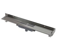 Alca - Canaleta de ducha Wall Low 115 cm, con cuello fijo a la pared, desagüe vertical, acero inoxidable APZ1116-1150