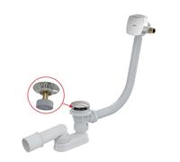 Alca - Juego de desagüe y rebosadero de bañera con llenado, para bañeras de paredes gruesas, longitud 1200 mm, Click-Clack, cromado A509CKM-120