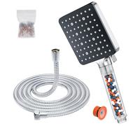 Alcachofa de Ducha con Manguera 1.6m, YEAUPE PRO Filtro Agua Ducha Alta Presion, Cabezal Ducha Antical, Duchas Baño Cuadrado Rociador con 6 tipos, Alcachofa Ducha Grande por electrico ducha,Negra