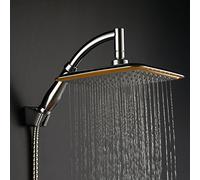 Alcachofa de ducha cuadrada de 20 cm con modo lluvia y a presión, incluye articulación giratoria, soporte y manguera