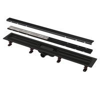 Alcadrain APZ19BLACK: Canal de ducha simple con borde para rejilla doble, de 650 mm