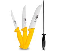 Alemania, Solingen: Juego de cuchillos profesionales – 4 piezas. Cuchillo para despiece con mango antideslizante, ideal para carniceros profesionales y cocineros aficionados. Cuchillo de carnicero con