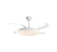 Alemar - Ventilador Con 4 Aspas Retractiles, modelo Ecos Blanco , 50 cm, Cerrado, 107 cm abierto, LED , 72W, Mando a Distancia, Temporizado, 6 Velocidades, Memoria, Modo invierno y Verano, LUZ LED 60W