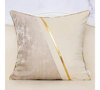 Alerfa Funda de cojín de terciopelo y poliéster de 18 x 18 pulgadas, color blanco, beige, dorado, de lujo, moderna, cuadrada, para sofá, sala de estar, dormitorio, coche, 45 x 45 cm