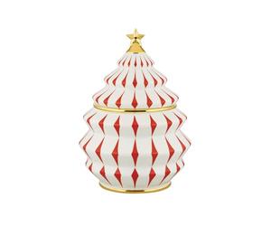 Alessi Delight NZ02 - Recipiente para Galletas Navideñas, en Porcelana, Rojo, Blanco y Dorado