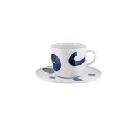 Alessi Itsumo - Yunoki Ware NF08/78S - Set de Una Tacita de Té de Diseño, con Platito, Estética Minimalista, en Porcelana Blanca con Decoración de Samiro Yunoki, Diámetro 16 cm