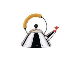 Alessi Kettle 9093/1 Y - Hervidor de Design, para la Cocción por Inducción, Fondo en Acero Inoxydable 18/10 Brillante con Mango y Chiflete en Forma de Pajarito en PA, Amarillo, 100cl