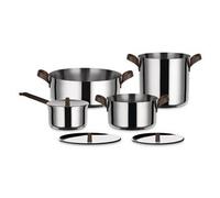 Alessi Set de ollas Edo PU100S7 - Acero inoxidable 18/10, mangos acero 18/10 PVD, Marrón 7 piezas