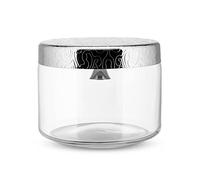 Alessi Tarro de Galletas con Tapa de Cristal de Acero Inoxidable 18/10 Pulido con Campana y decoración en Relieve, Color Plateado