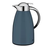 alfi Signo River Blue - Jarra térmica (1,00 L, 12 horas de calor, cuerpo de | 24 horas de frío, café y tetera, manejo con una sola mano, inserto de cristal templado, cierre de rosca con botón de presión